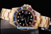 Rolex GMT-Master II Automatic Movement Full Rose Gold Case/Strap with Diamond Bezel and Black Dial-New Version Rolex GMT-Master II Automatic Movement Full Rose Gold Case/Strap with Diamond Bezel and Black Dial-New Version