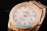 Rolex Day Date II Automatic Movement Full Rose Gold with Double Row Diamond Bezel-Diamond Markers and Silver Dial