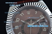 Rolex Sky-Dweller Asia 2813 Automatic Stainless Steel Case with Brown Leather Strap and Brown Dial