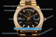 Rolex Day-Date Swiss ETA 2836 Automatic Yellow Gold Case/Bracelet with Black Dial and Stick Markers Diamonds Bezel (BP)