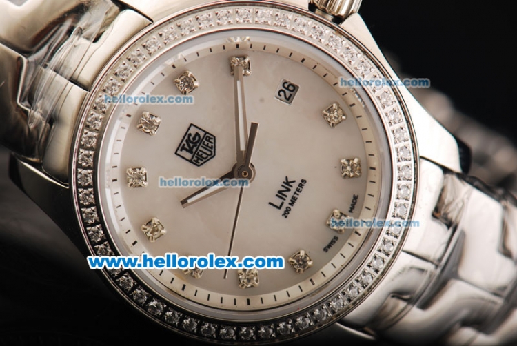 Tag Heuer Link 200 Meters Swiss Quartz Movement White Dial with Diamond Bezel/Markers and SS Strap-Lady Model - Click Image to Close