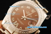 Rolex Datejust Automatic Movement ETA Coating Case with Brown Dial and Diamond Bezel