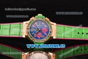 Hublot Big Bang Tutti Frutti 38MM Chrono Miyota OS20 Quartz Rose Gold Case with Blue Dial Stick/Numeral Markers and Green Diamonds Bezel