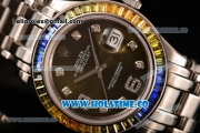 Rolex Datejust Pearlmaster Clone Rolex 3135 Automatic Full Steel with Army Green Dial and Diamonds Markers - Rainbow Diamoand Bezel (BP)