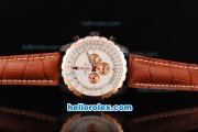 Breitling Chrono-Matic Chronograph Quartz Movement PVD Case with White Dial and RG Bezel/Subdials-Brown Leather Strap