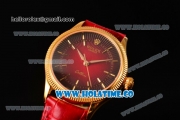 Rolex Cellini Time Asia 2813 Automatic Yellow Gold Case with Red Dial and Stick Markers