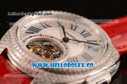 Cartier Cle de Cartier Flying Tourbillon Swiss Tourbillon Manual Steel Case with White Dial and Red Leather Strap (ZF)