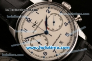 IWC Portuguese Chrono Miyota OS20 Quartz Steel Case with White Dial Blue Numeral Markers and Black Leather Bracelet