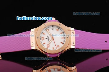 Hublot Big Bang Swiss Quartz Movement White Dial with Rose Gold Bezel and Purple Rubber Strap-Lady Size