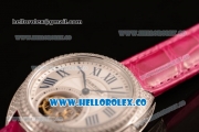 Cartier Cle de Cartier Flying Tourbillon Swiss Tourbillon Manual Steel Case with White Dial and Pink Leather Strap (ZF)