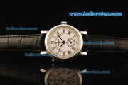 Patek Philippe Automatic Movement Steel Case with White Dial Black Roman Numerals-Black Leather Strap