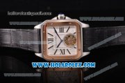 Cartier Santos Tourbillon Asia Automatic Steel Case with White Dial and Rose Gold Bezel - Roman Numeral Markers