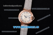 Cartier Ballon Bleu Medium Asia Automatic Rose Gold Case with Silver Dial Grey Leather Strap and Roman Numeral Markers (YF)