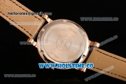 Cartier Rotonde De Miyota Quartz Rose Gold Case with White Dial and Black Leather Strap - Roman Numeral Markers