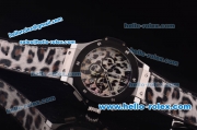 Hublot Big Bang Diamond Bezel Chronograph Quartz Steel Case with PVD Bezel and Leopard Dial-Leopard Rubber Strap