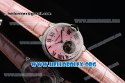 Cartier Ballon Bleu De Tourbillon Swiss Tourbillon Manual Winding Steel Case with Pink Dial Pink Leather Strap and Roman Numeral Markers