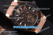 Hublot Classic Fusion Tourbillon Swiss Tourbillon Manual Winding Rose Gold Case with Skeleton Dial Black Rubber Strap and Stick Markers (GF)