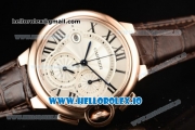 Cartier Ballon Bleu De Large Chronograph 7705 Automatic Rose Gold Case with White Dial Roman Numeral Markers and Genuine Leather Strap (ZF)