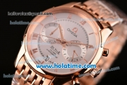 Omega De Ville Co-Axial Chronograph VK Quartz Movement Rose Gold Case and Strap with Silver Dial