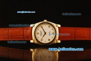 Rolex Cellini Swiss Quartz Yellow Gold Case with White Dial and Brown Leather Strap-Numeral Markers