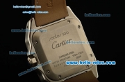 Cartier Santos 100 Medium Swiss Quartz Steel Case Gold Bezel with Brown Leather Strap White Dial Roman Markers ETA Coating