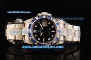 Rolex GMT-Master II Swiss ETA 2836 Automatic Movement Black Dial with White Markers and Diamond Bezel-Steel Diamond Strap