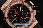 Hublot Big Bang Chrono Swiss Valjoux 7750-DD Automatic Rose Gold Case with Black Rubber Strap and Black Dial