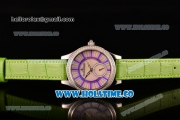 Jaeger-LeCoultre Lady Miyota Quartz Steel Case with White MOP Dial Green Leather Strap and Purple Stick Markers - Diamonds Bezel