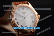 Patek Philippe Calatrava Miyota 9015 Automatic Rose Gold Case with White Dial Brown Leather Strap and Roman Numeral Markers