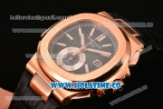 Patek Philippe Nautilus Chrono Swiss Valjoux 7750 Automatic Rose Gold Case with Stick Markers and Black Dial - 1:1 Original (BP)