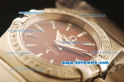 Omega Constellation Swiss Quartz Steel Case with Diamond Bezel and Brown Dial-Stick Markers