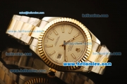 Rolex Datejust II Swiss ETA 2836 Automatic Full Steel with Yellow Gold Bezel and White Dial-White Stick Markers/Two Tone Strap