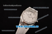 Audemars Piguet Royal Oak Lady Swiss Quartz Steel/Diamonds Case with White Rubber Strap and White Dial (EF)