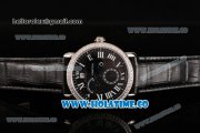 Cartier Rotonde Second Time Zone Day/Night Asia Manual Winding Steel Case with Black Dial Diamonds Bezel and White Roman Numeral Markers