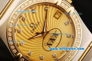 Omega Constellation Swiss ETA 2836 Automatic Movement Steel Case with Yellow Dial and Diamond Markers/Bezel