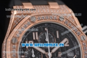 Audemars Piguet Royal Oak Offshore Seiko VK67 Quartz Rose Gold/Diamonds Case with Black Dial and Black Rubber Strap