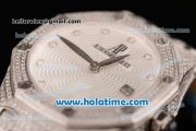 Audemars Piguet Royal Oak Ladies Swiss Quartz Steel/Diamond Case with White Leather Bracelet and White Dial - 1:1 Original