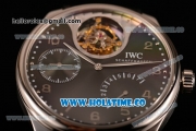 IWC Portuguese Tourbillon Mystere Swiss Tourbillon Automatic Steel Case with Black Dial Silver Arabic Numeral Markers and Black Leather Strap (FT)