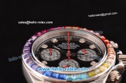 Rolex Daytona Chronograph Miyota OS20 Quartz Steel Case/Strap with Colorful Diamond Bezel and Black Dial