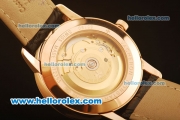 Vacheron Constantin Swiss ETA 2836 Automatic Rose Gold Case with White Dial and Black Leather Strap-Diamond Bezel