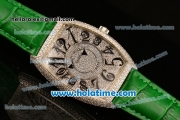 Franck Muller Cintree Curvex Swiss Quartz Steel/Diamonds Case with Diamonds Dial Numeral Markers and Green Leather Strap