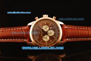 Breitling Transocean Chronograph Quartz Rose Gold Case with Brown Dial and Brown Leather Strap