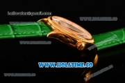 Rolex Cellini Time Asia 2813 Automatic Yellow Gold Case with White Dial Green Leather Strap and Stick Markers