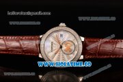 Cartier Rotonde De Swiss Quartz Steel Case with White Guilloche Dial Diamonds Bezel and Brown Leather Strap