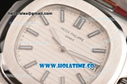 Patek Philippe Nautilus Miyota 9015 Automatic Steel Case with White Stick Markers and White Dial (BP)