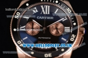 Cartier Calibre de Cartier Diver Japanese Miyota OS20 Quartz Rose Gold Case with Black Dial Rose Gold Subdial and Black Rubber Strap