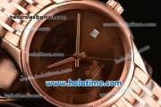 Omega De Ville Co-Axial Swiss ETA 2836 Automatic Rose Gold Case and Strap with Brown Dial