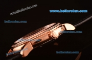 Patek Philippe Calatrava Swiss Quartz Rose Gold Case with Diamond Bezel and Black Leather Strap