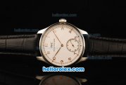 IWC Portuguese Asia 6497 Manual Winding Movement Steel Case with White Dial and Rose Gold Markers-Black Leather Strap