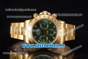 Rolex Cosmograph Daytona Clone Rolex 4130 Automatic Yellow Gold Case/Bracelet with Green Dial and Stick Markers - 1:1 Original (EF)